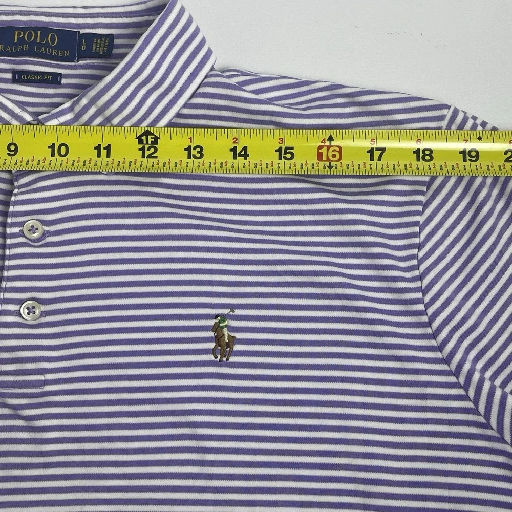 Polo Ralph Lauren Classic Fit Men's Large Purple White Stripe Flesh Pony